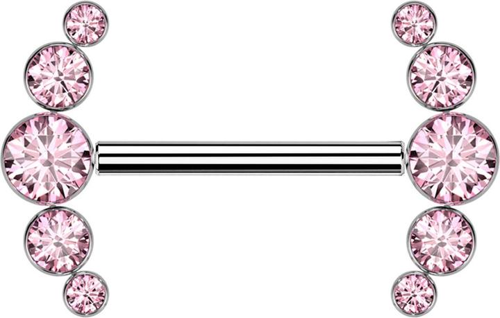 Produktbild Star Piercing Threadless Barbell silber front fünf Kristalle pink (ohne Messing, Titan G23)