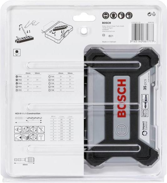 Produktbild Bosch Professional Zubehör Impact Control MultiConstruction und Schrauberbit-Set, 35-tlg. (Innensechsrund TX M20, Innensechsrund TX M30, Innensechsrund TX M15, Innensechsrund TX M25, Innensechsrund TX M40, Kreuz Phillips PH M1, Kreuz Phillips PH M2, Kreuz Pozidriv PZ M2, Kreuz Phillips PH M3, Kreuz Pozidriv PZ M3)
