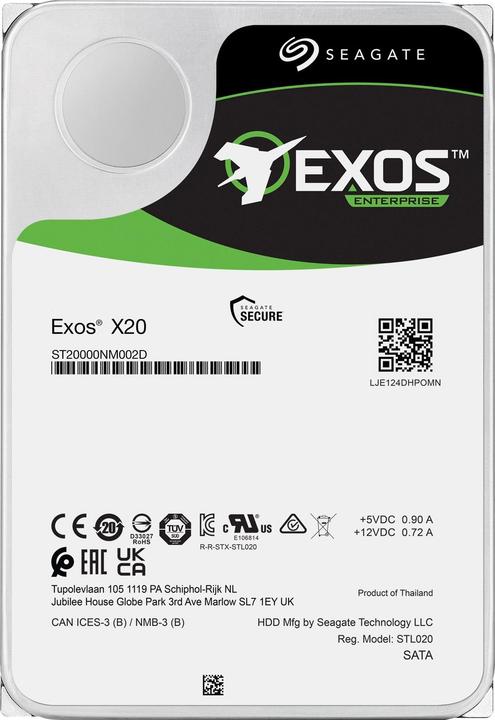 Produktbild Seagate Exos X20, HDD, SAS, /s cache, 3.5inch 512e/4KN, SED (18 TB, 3.5", CMR)