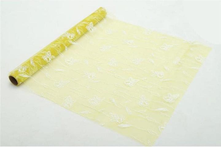 GuGus Dekostoff "Organza" gerollt und geschnitten gelb Schmetterlingdruck 36cm x 300cm