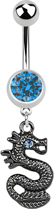 Star Piercing Banane silber mit Anhänger schwarzer Drachen hellblau (Chirurgenstahl 316L, ohne Messing)
