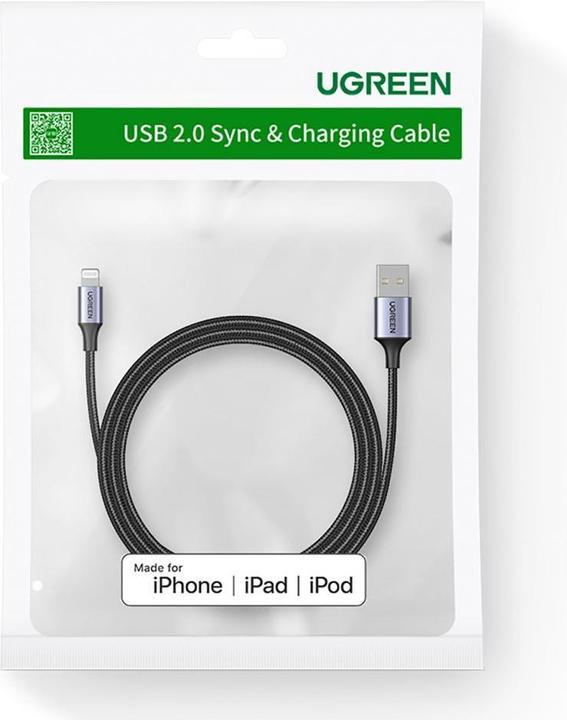 Produktbild Ugreen Lightning USB Nylon Alu MFi (1.50 m, USB 2.0)