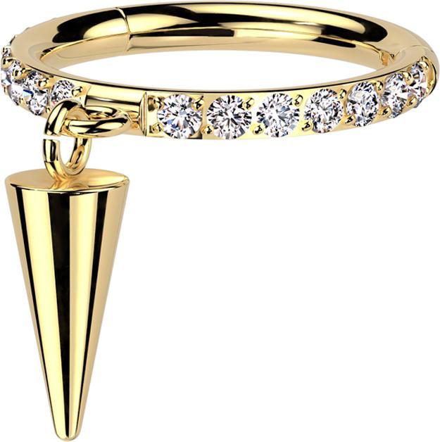 Star Piercing Micro Segmentring klappbar vergoldet seitlich Kristalle silber Anhänger waagerecht Cone (Titan G23)