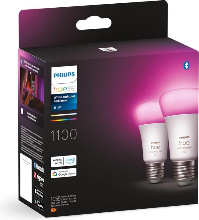 Immagine prodotto Philips Hue White & Color Ambiance BT (E27, 9 W, 1100 lm, 2 x, F)