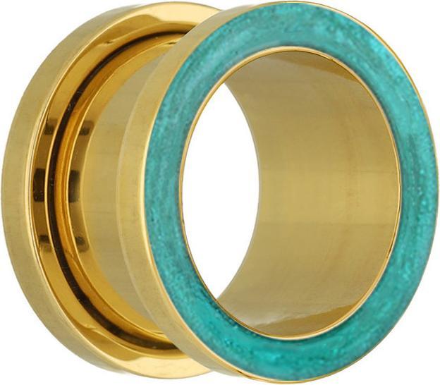 Produktbild Star Piercing Flesh Tunnel vergoldet mit Epoxy türkis (ohne Messing, Chirurgenstahl 316L)