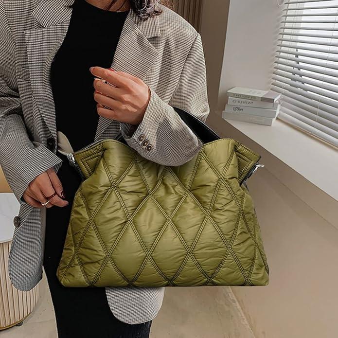Immagine prodotto Only-Bags.Store Tote bag trapuntata in puffer di tendenza, borsa a tracolla in nylon a rombi, borsa morbida e