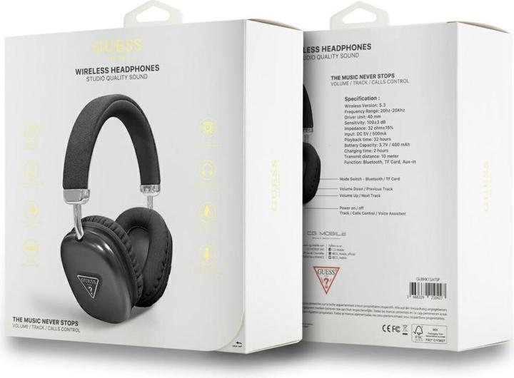 Produktbild Guess Saffiano PU Leather Triangle Logo Wireless Headhones Black (32 h, Kabellos)