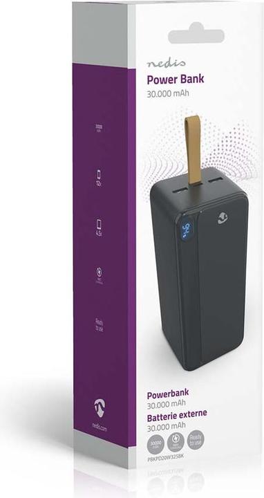 Produktbild Nedis powerbank | 30000 mAh | 1.5 / 1.67 / 2.0 / 2.22 / 3.0 A | Anzahl der Ausgänge: 3 | Ausgangsans (30000 mAh, 20 W, 111 Wh)