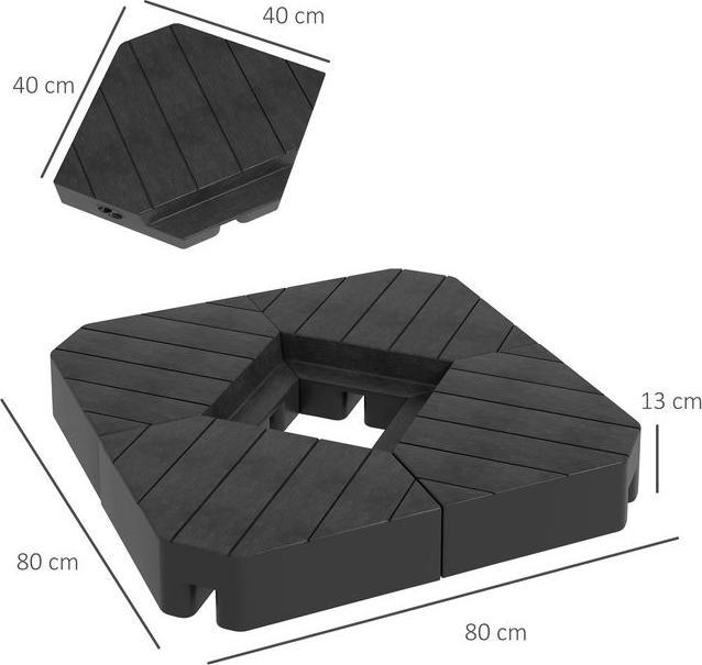 Produktbild Swisshandel24 Sonnenschirmständer 4-teilig Holzoptik, für Ampelschirm, befüllbar bis 20/15 kg HDPE Schwarz