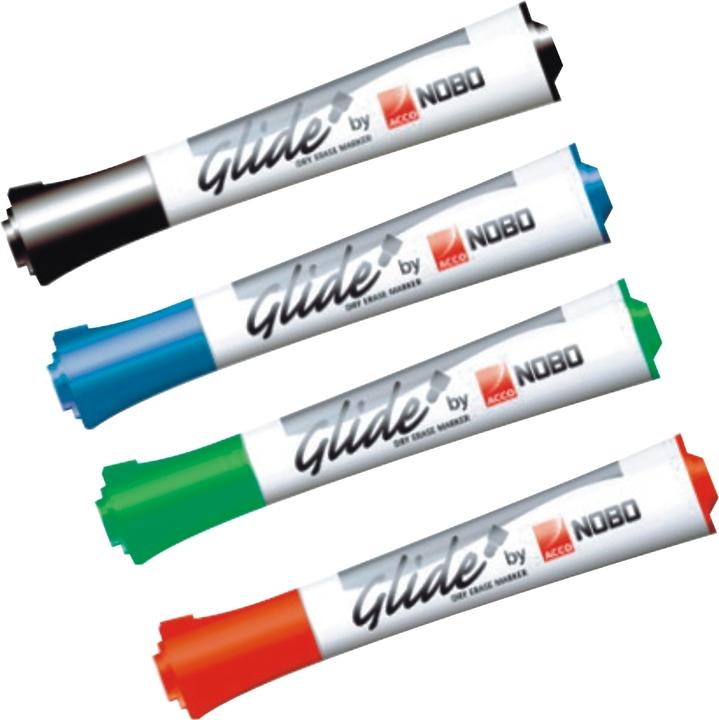 Produktbild Nobo Glide Boardmarker sort. (4) (grün und schwarz, Blau, sortiert: je 1 Stück in rot, 3 mm, 4 x)