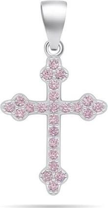 Brilio Silver - Silver pendant with pink zircons Cross PT84WP