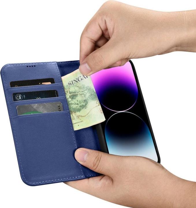 Produktbild iCarer Hülle Wallet 2 in1 Hülle iPhone 14 Pro Max. Leder Flip Case Anti-RFID Blau (WMI14220728-BU) (Apple iPhone 14 Pro Max)