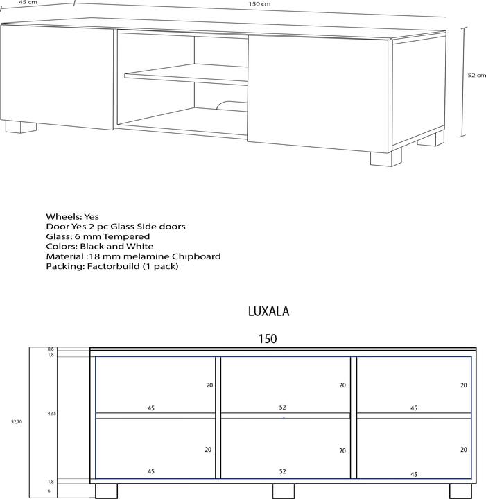 Productafbeelding VCM Houten TV Lowboard TV-meubel Luxala met wieltjes (150 x 45 x 50 cm)