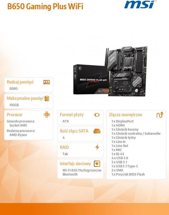 Actual product image MSI B650 GAMING PLUS WIFI (AM5, AMD B650, ATX)
