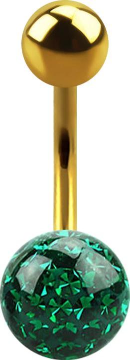 Star Piercing Banane vergoldet mit Kugel und Kristall Kugel grün Epoxy Schutzschicht (ohne Messing, Titan G23)
