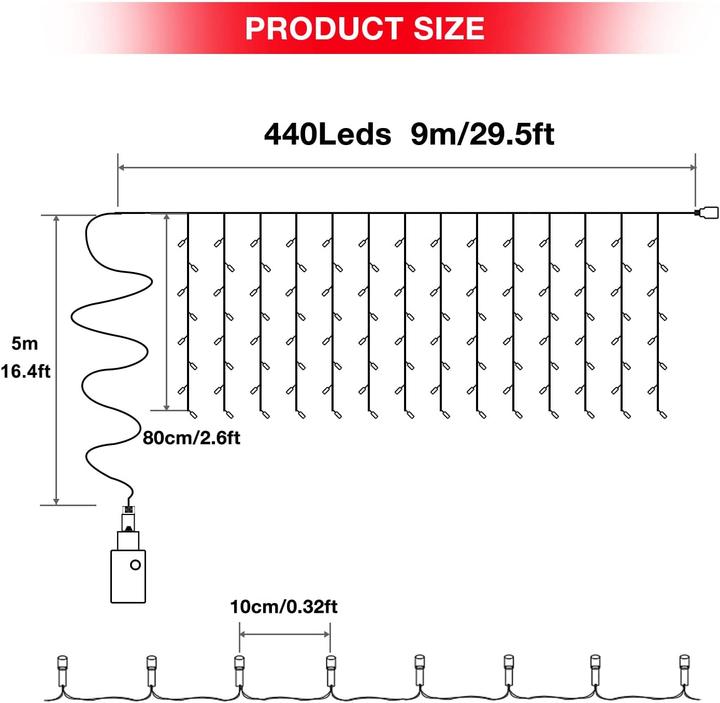 Produktbild IStarbok Lichtervorhang 9m Warmweiss & Kaltweiss