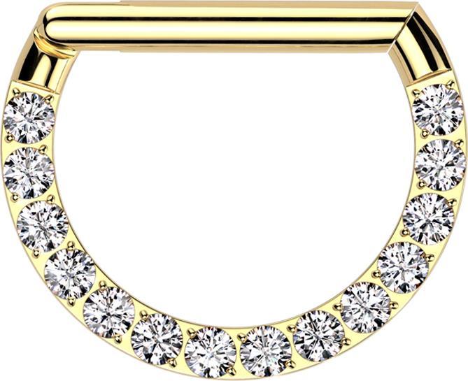 Produktbild Star Piercing Micro Segmentring klappbar vergoldet Halbring front Kristalle silber (Titan G23, ohne Messing)
