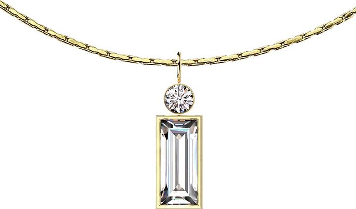 Star Piercing Kette vergoldet Anhänger runder und grosser Baguette Kristall silber (ohne Messing, Chirurgenstahl 316L)