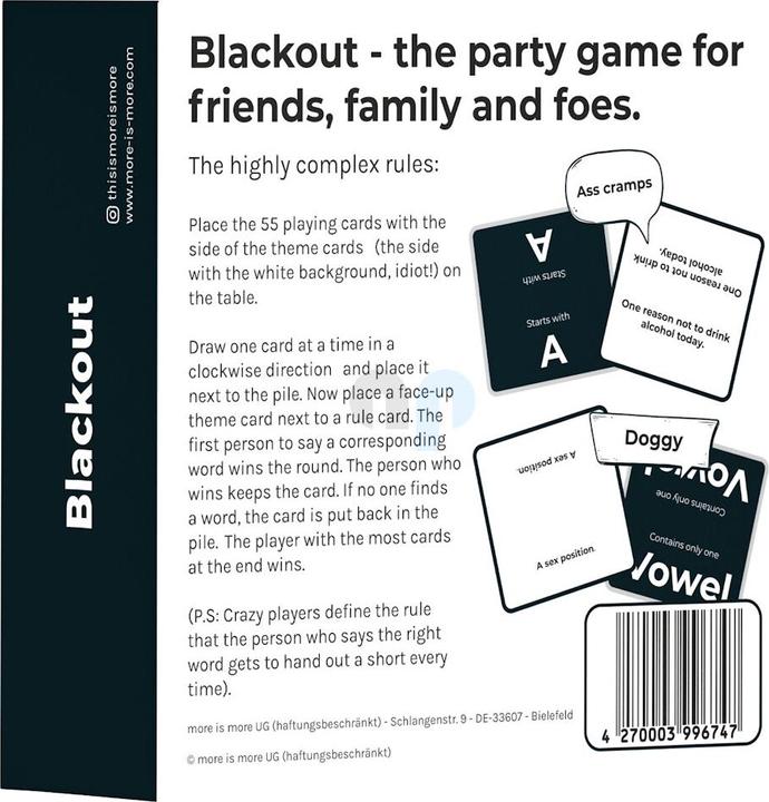 Produktbild More is more Blackout - The party game for friends, family and foes. (Englisch)