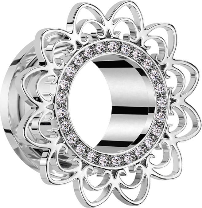 Produktbild Star Piercing Flesh Tunnel silber Kristalle silber filigrane Herzen (Messing, Chirurgenstahl 316L)