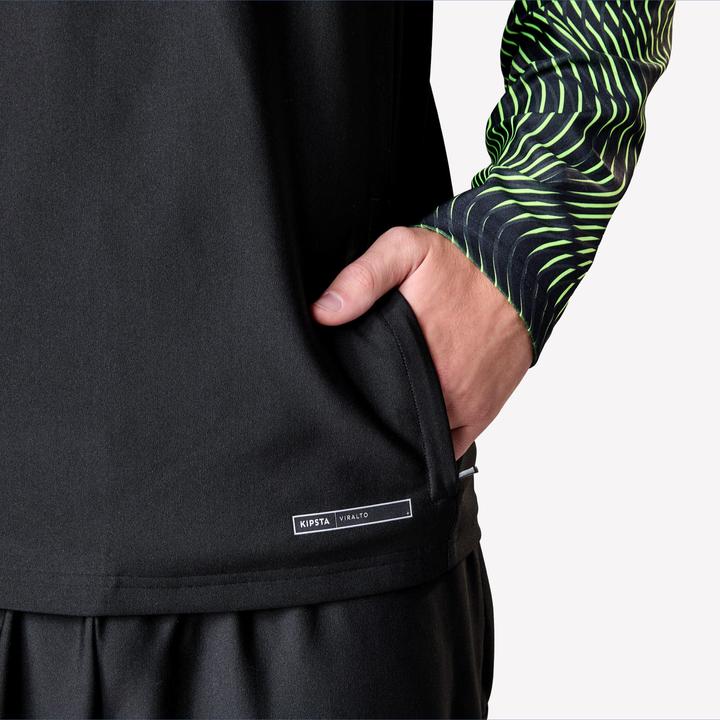 Image du produit Kipsta Sweat De Football Adulte 1/2 Zip Viralto Wave Noir, Jaune Fluo (S)