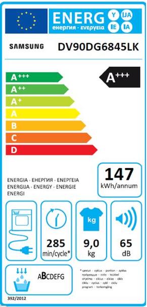 Energie-Label Samsung Wäschetrockner DV6000, 9kg, A+++ (9 kg, Rechts)