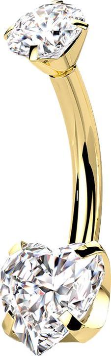 Star Piercing Banane vergoldet mit Kristall und Kristallherz silber (ohne Messing, Titan G23)