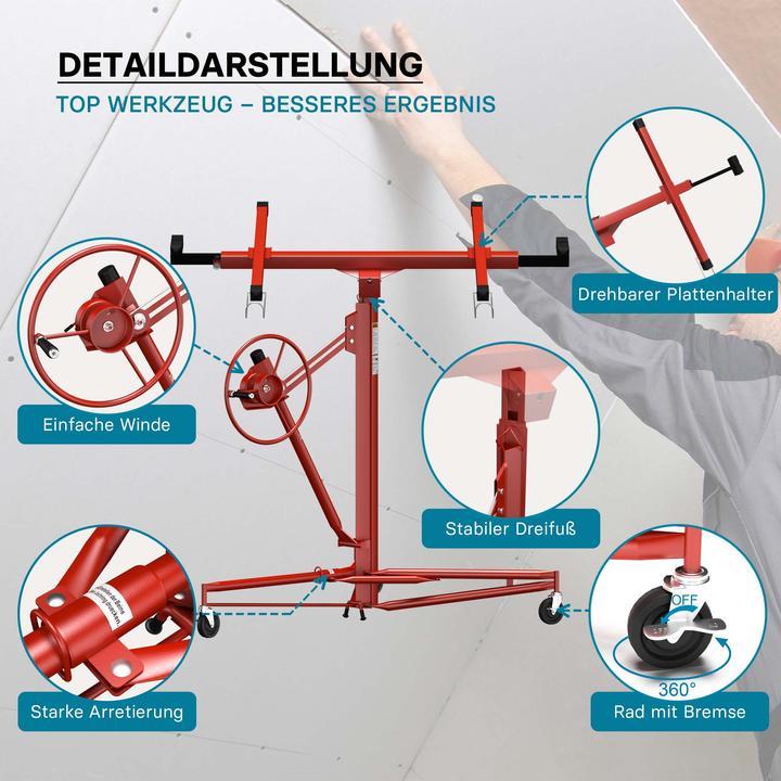 Actual product image Wiltec SET: XXL Drywall Lift & Sheetrock Lifter Panel Hoist 11FT + 6FT Extension max. 17Ft 150LBS