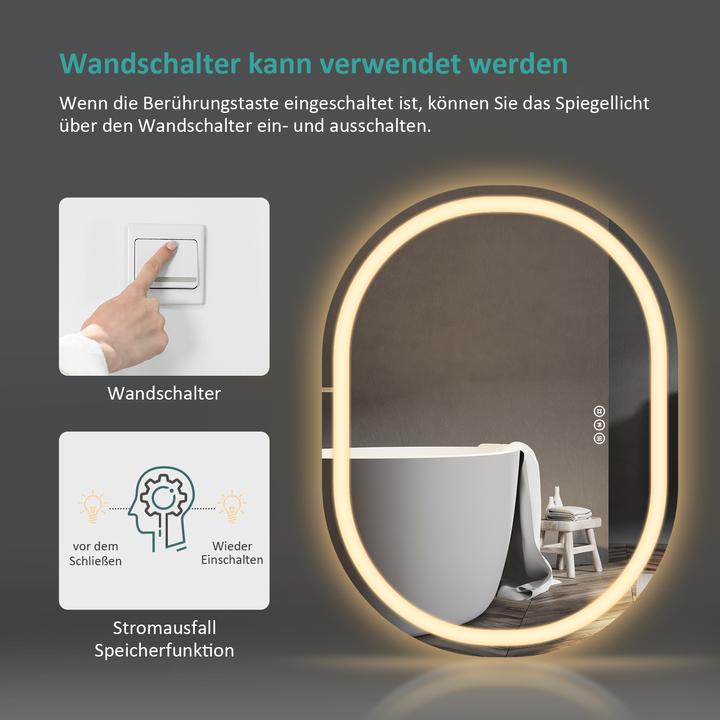 Produktbild Emke Badspiegel mit Beleuchtung Φ60cm,Beschlagfrei, 3 Farbtemperaturen(3000K-6500K) und dimmbaren