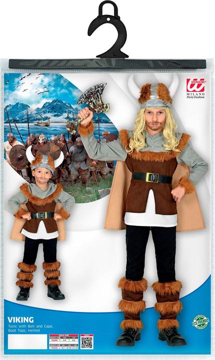Produktbild Widmann Wikinger Kostüm Jungen Tunika mit Gürtel und Umhang, Beinstulpen, Helm (104)