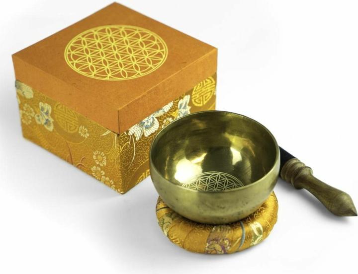 Klangschalen-Center Singing Bowl Set with Engraving Flower of Life Size M (Singing bowl)