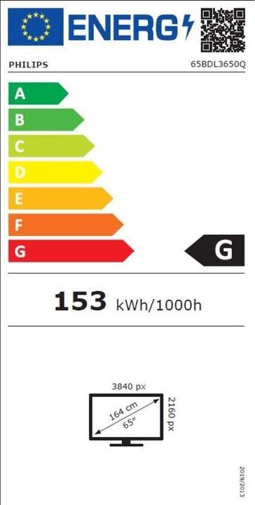 Etichetta energetica Philips Soluzione di segnaletica Q-Line 65BDL3650Q/00 (3840 x 2160 pixel, 65")