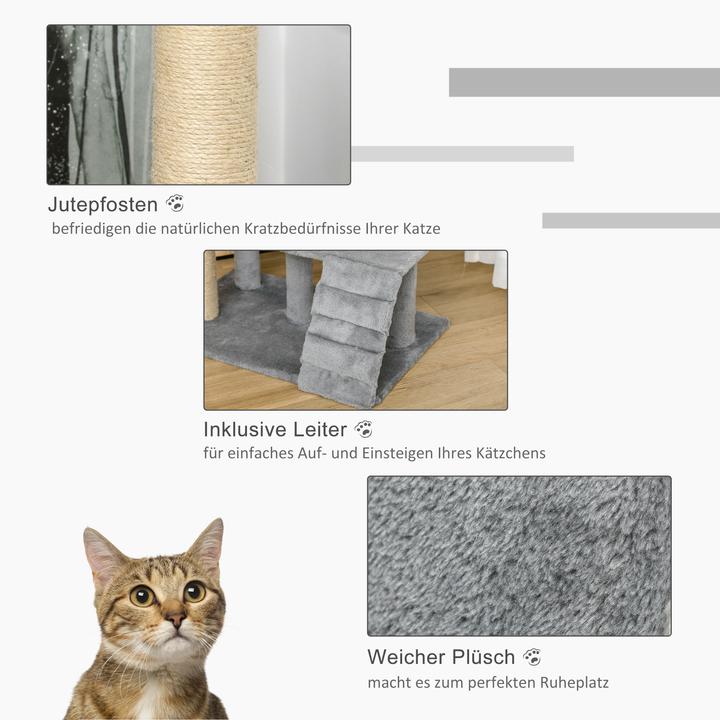 Image du produit PawHut Arbre à chat avec peluche douillette et échelle (100 cm, Gris clair)