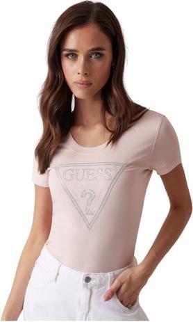 Guess Damen T-Shirt Shiny Triangle Rosa