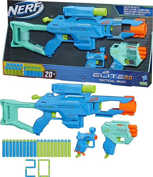 Produktbild Nerf Elite 2.0 Tactical Pack, 3er-Pack, Operator DB-2 Blaster, Trio TD-3 Blaster, Ace SD-1 Blaster