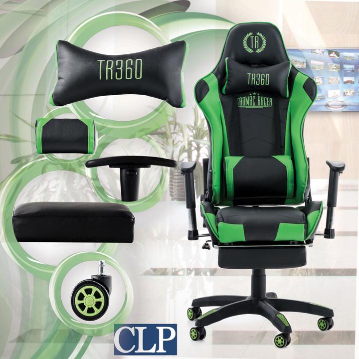 Image du produit CLP Chaise de bureau Racing Turbo avec repose-pieds, noir/vert