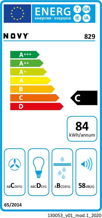 Energy Label NOVY 829 Built-in Stainless steel ³/h (Substructure hood)
