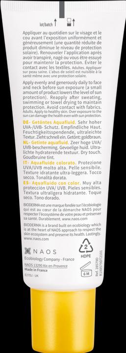 Nutritional values and ingredients Bioderma Photoderm Aquafluide SPF50+ doré (Sun cream face, SPF 50, 40 ml)