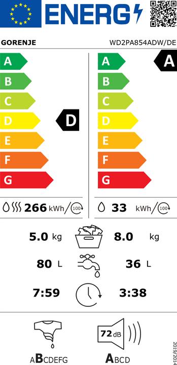 Energie-Label Gorenje WD 2 PA 854ADW/DE (EU-Stecker)