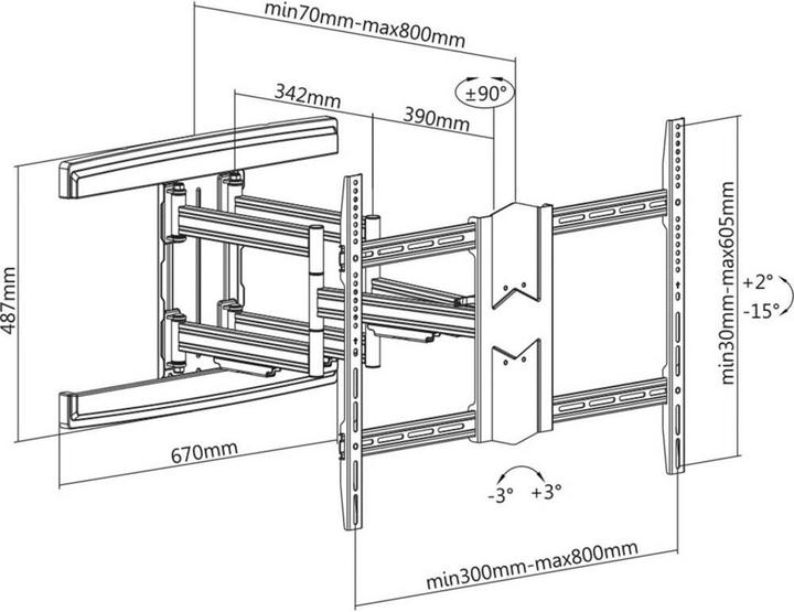 Actual product image myWall TV Wall Mount 106.7 cm (42) 254.0 (100) Tilt, Extend, Swivel (Wall, 100", 70 kg)