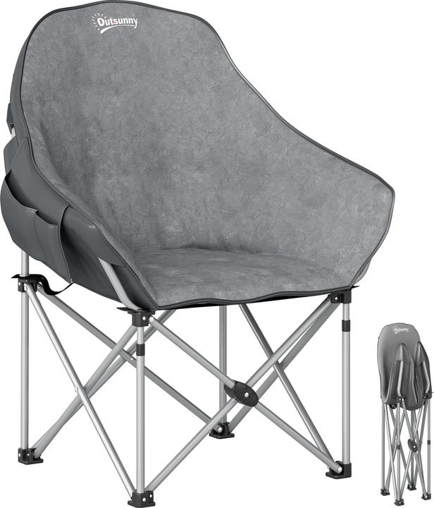 Outsunny Campingstuhl Kunstleder, Metall Dunkelgrau