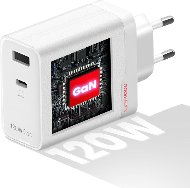 Immagine prodotto OnePlus Adattatore SuperVooc a due porte da 120W + cavo (Tipo-C + Tipo-A) - Bianco (120 W)