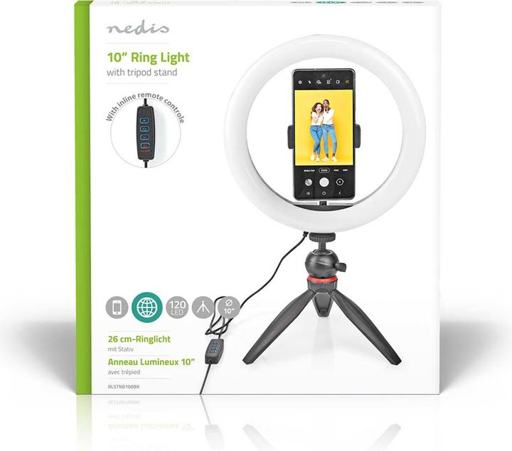 Immagine prodotto Nedis Ringlight | 10 pollici | 120 LED | 2700 - 6700 K | Treppiede | Nero (Anello di luce)