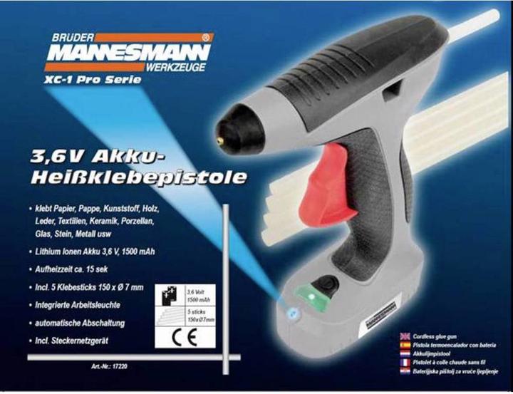 Image du produit Mannesmann Pistolet à colle chaude à piles 3,6V