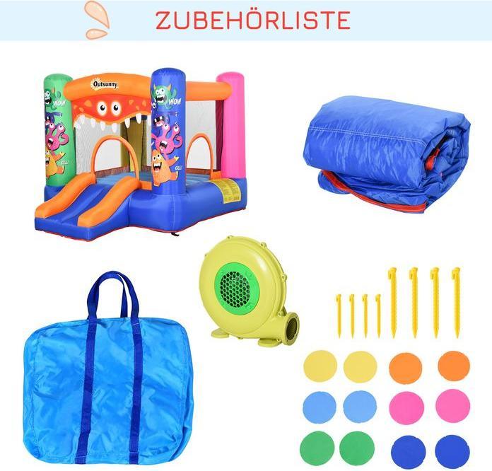 Produktbild Swisshandel24 Hüpfburg Wasserpark mit Gebläse Rutsche für 2 Kinder Selbstaufblasend ab 3 Jahre Monster-Muster Oxfo