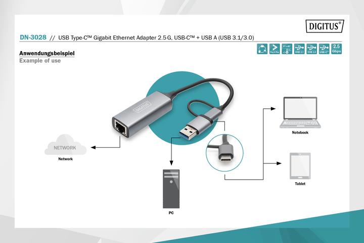 Immagine prodotto Digitus DN-3028 (USB, USB-C, RJ45 2.5 Gigabit Ethernet (1x))