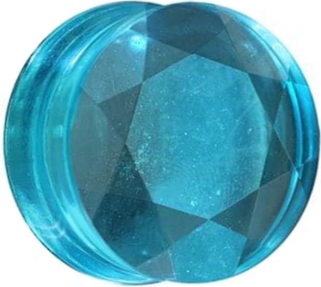 Star Piercing Flared Plug facettiert aqua aus Glas (ohne Messing, Glas)
