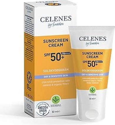Actual product image Celenes By Sweden Sunscreen Cream Spf50 For Sensitive And Dry Skin 50 Ml (Suntan cream, SPF 50, 50 ml)
