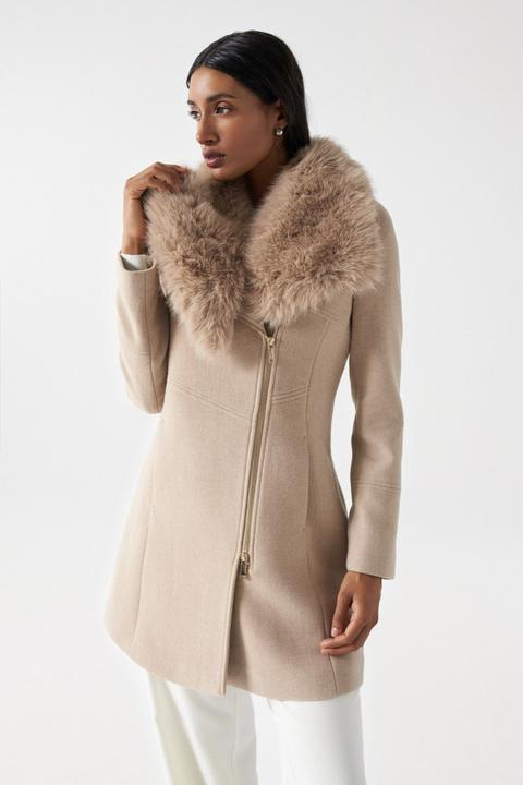 Salsa Jeans Wool Coat With Fur Collar (M)