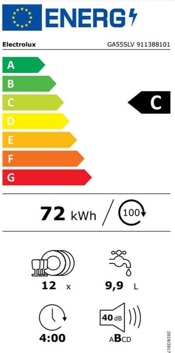 Energy Label Electrolux Built-in dishwasher GA55SLV, fully integrated